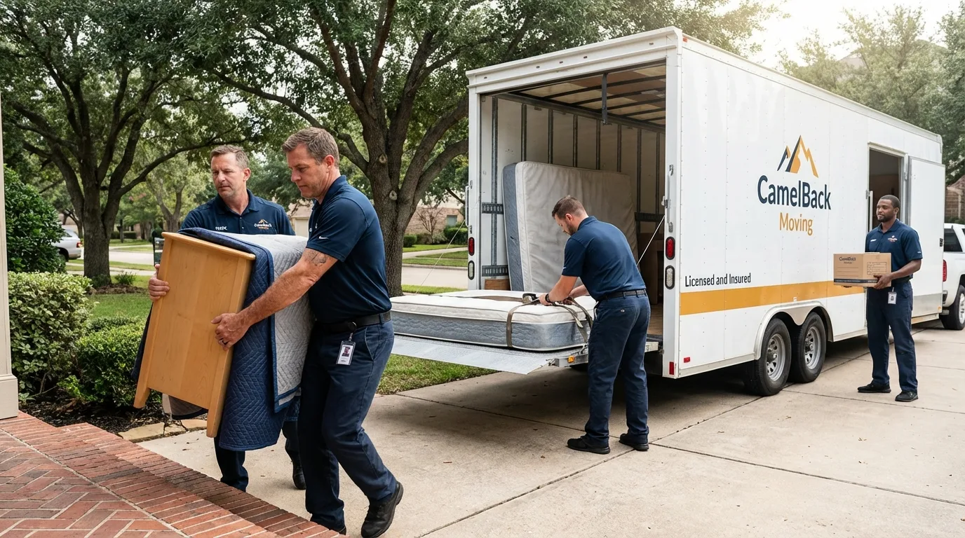 Crew loading residential truck for cross-state move from Madison, NC