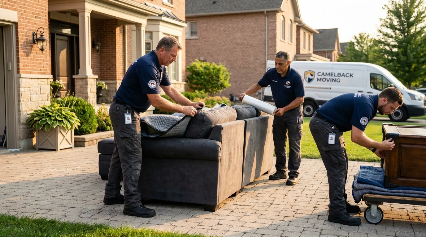 Large estate moving crew wrapping furniture in Madison, NC